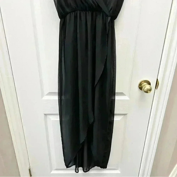 Smart Set Midi Maxi Dress Black Sheer Flowy High Low Wrap Front Asymmetric XS - Picture 7 of 16